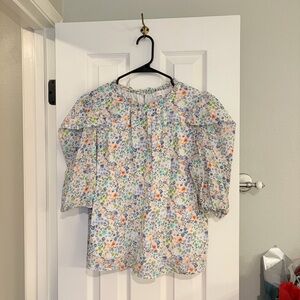 Karlie Boutique Floral Ruffle Shoulder Long Sleeve Top Multicolor Large